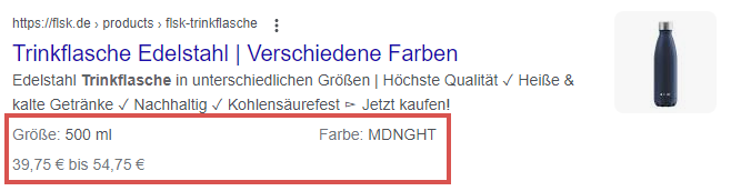 Rich Snippet mit zusätzlichen Produktinformationen