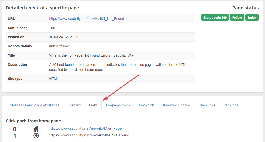 incoming links to that page