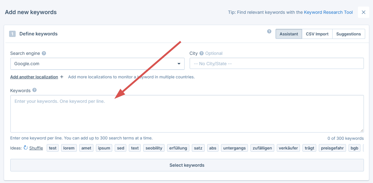 Keyword field